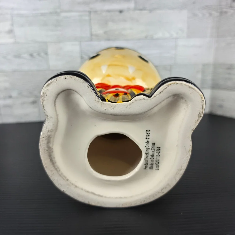 Halloween Vampire Dracula Ceramic Planter Candy Bowl Black Red Yellow 7 Inch